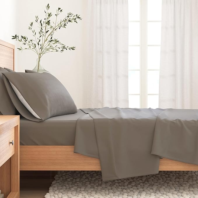 Great Bay Home Flannel Sheet Set Full Size - 100% Turkish Cotton, Double-Brushed, Winter Bed Sheets - Ultra-Soft, Cozy, 4-Piece Bedding Set (Frost Grey)