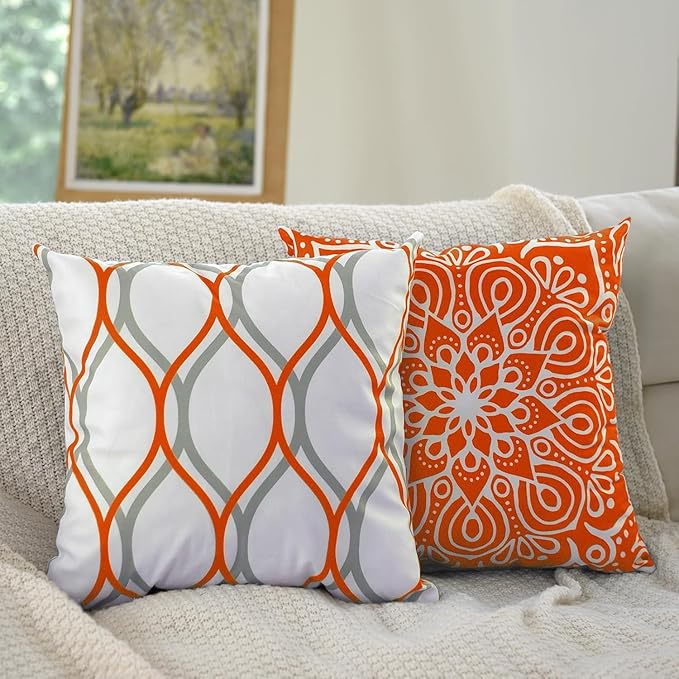 Decorative Throw Pillow Covers 20x20 inch Set of 4,Orange and White Modern Simple Square Pillow Case Cushion Cover for Sofa Couch Farmhouse Outdoor Living Room