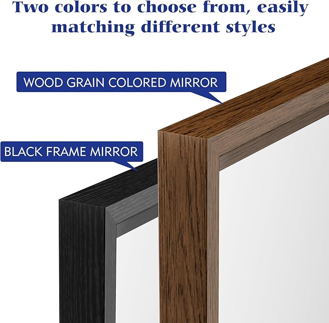 Rectangle Walnut Bathroom Mirror 55x30 Inch, Anti-Rust 4MM Tempered Glass, Modern Vanity Mirror for Bathroom, Horizontal or Vertical Wall Mount