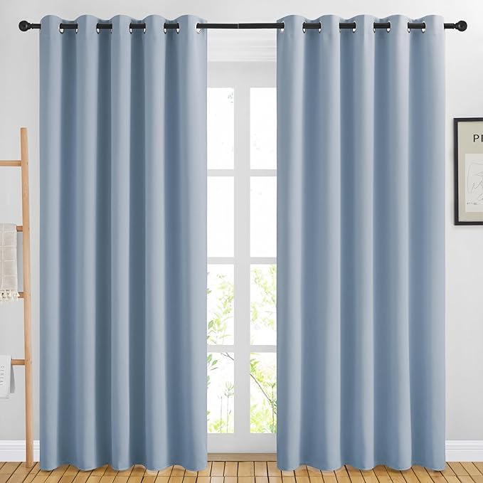 NICETOWN Blackout Curtains & Drapes 84 inch Long - Grommet Window Treatment Thermal Insulated Solid Grommet Blackout Curtains for Bedroom/Living Room (Vintage Blue, Set of 2, W66 x L84)