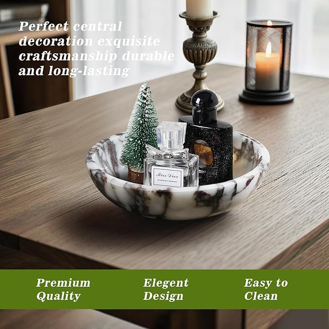 Decorative Bowl for Home Decor – Marble Fruit Bowl, Key Holder Tray with Marble Finish, Entryway Table Organizer, Kitchen Countertop & Coffee Table Centerpiece