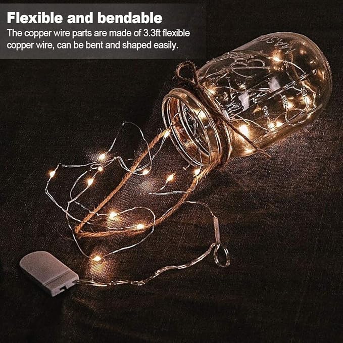 MUMUXI 12 Pack 7.2ft Fairy Lights Battery Operated String Lights, 20 Mini Battery Powered LEDs for Centerpiece Table Decorations, Wedding Party Mason Jar Christmas, Silver Wire Warm White