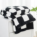 Carriediosa Checkered Throw Blanket 50" X 60", 400GSM Ultra Soft Microfiber Fuzzy Fluffy Reversible Cute Preppy Knitted Blankets Cozy Plush Fall Throws for Couch, Bed, Sofa, Black