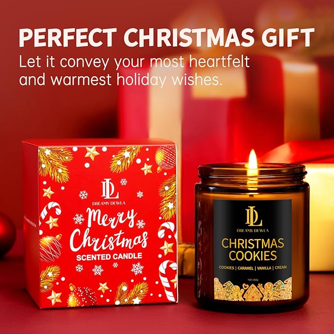Christmas Cookies Scented Candle, Natural Soy Candles for Home Scented, 7oz Holiday Candle with 50hr Burn Time, Aromatherapy Candles Christmas Holiday Gifts for Women Men