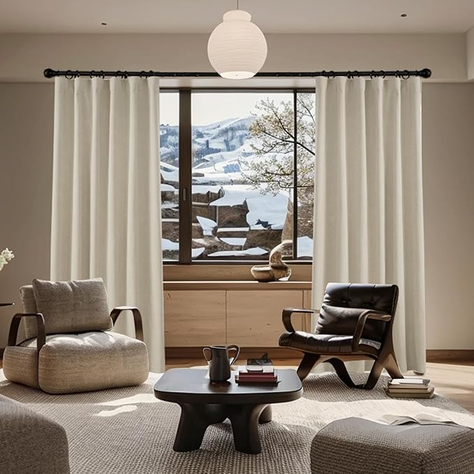 KangBang 72 Inch Extra Wide Linen Curtains Blackout 2 Panels Set-Back Tab Loop Pocket Pleated Floor to Ceiling Drapes for Patio Door, Full Light Blocking Burlap Farmhouse Morden Drapes, 72Wx84L