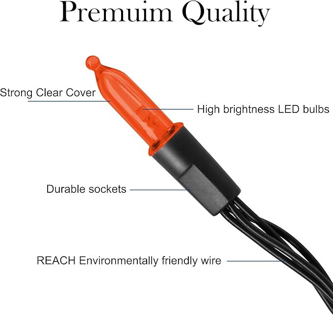 Twinkle Star 50 LED Battery Operated Halloween Lights 16 ft Mini String Lights, Waterproof Tree Lights with 8 Lighting Modes, Indoor Outdoor Patio Garden Party Wedding Decorations, Orange
