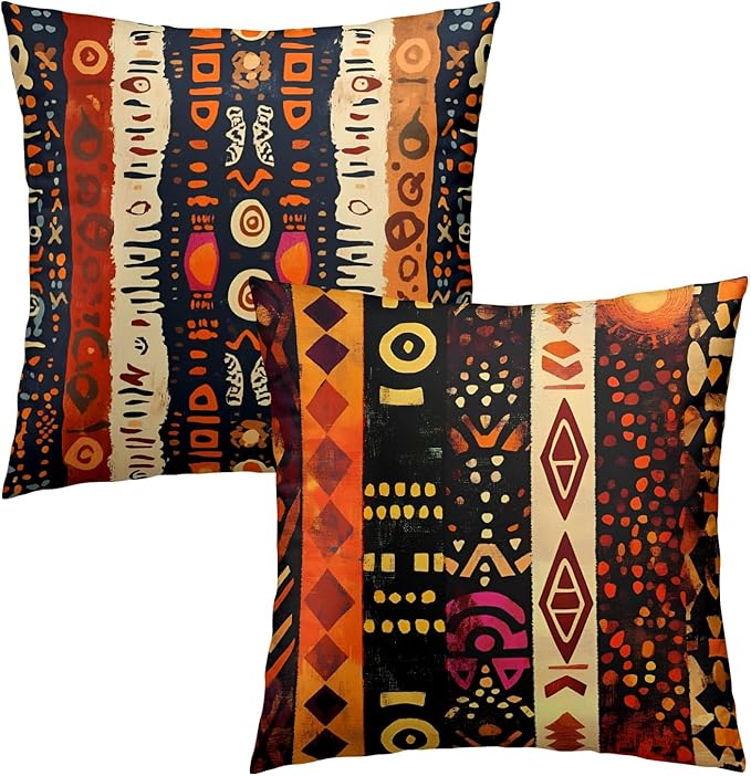 Black White Tribal Pillow Cover - Ethnic Throw Pillow Covers Set of 2 Boho Cushion Pillow Cases 18x18 for Home Couch Sofa