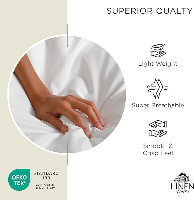 Linen Home 100% Cotton Percale Weave Fitted Sheet, Full Size, Cream, 1 Deep Pocket Fitted Sheet, Fits Mattress Upto 16" Crisp and Cool Strong Bed Linen, 54"X75"+15"