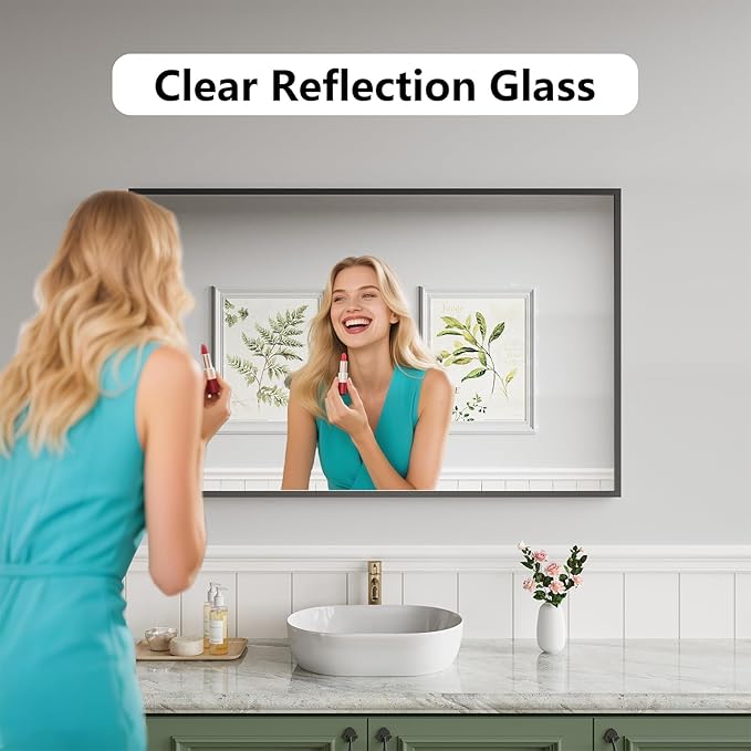 Koonmi Bathroom Mirror 30x48 Black Bathroom Wall-Mounted Mirrors, Modern Vanity Mirror for Bedroom, Living Room, Aluminum Alloy Frame Allow to Hang Horizontally or Vertically