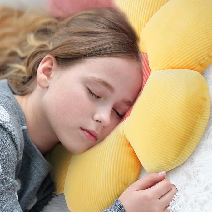 Coume 4 Pcs Flower Pillows 15" Cute Plush Flower Throw Pillows Daisy Floor Seat Cushion for Bed Sofa Couch Chair Classroom Corner Office Christmas Room Decor(Bright Colors)