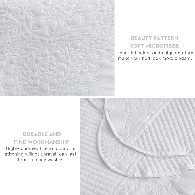 HZ & HY Oversized King Bedspread 138x122 Extra Wide, Quilted Coverlet Bedding Set, Lightweight Thin Comforter, Reversible, 5 Piece, 100% Microfiber, California/Alaskan King, White