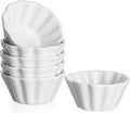 DOWAN Ramekins 8 oz Oven Safe, Creme Brulee Porcelain Ramekins for Baking, Flower-Shaped Custard Cups, Condiments Cups, Souffle Dish, Dipping Bowls, Set of 6, Soft White