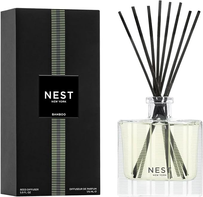 NEST New York Reed Diffuser, Bamboo - 5.9 fl oz - Fragrance for Up to 90 Days - Reusable, Refillable Glass Holder - Includes 8 All-Natural Reed Sticks - Flame Free