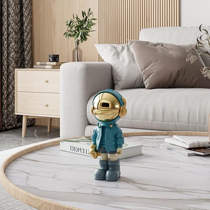 Small Figurine Statue Astronaut Sculpture Decor,Sculpture for Home Decor,Arts Blue Shelf Decoration,Cool Metal Mask Table Decor,Mini Ornament