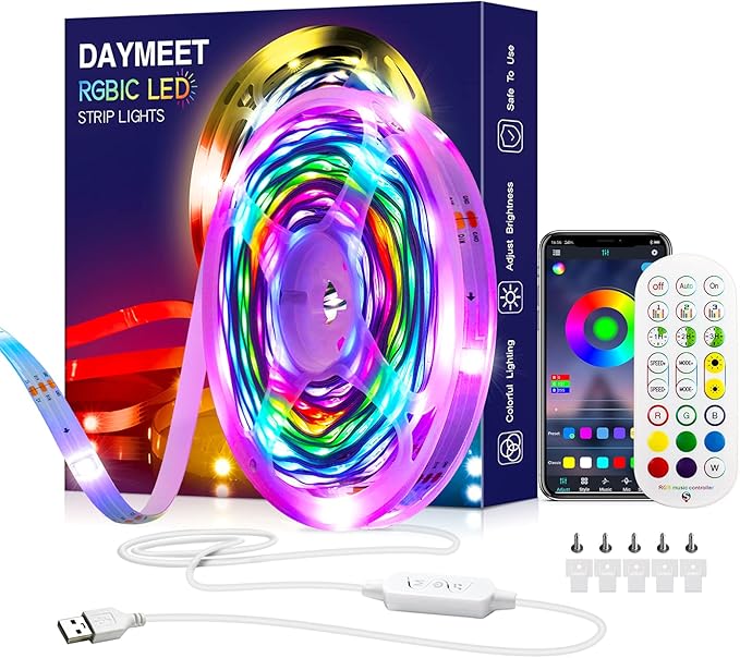 Daymeet Led Lights for Bedroom, 33ft Led Chasing Effect Dream ICRGB Light Strip, USB Smart Light Strips APP Control Music Sync Color Changing Led Strip Lights with Remote for Home christmas Decoration