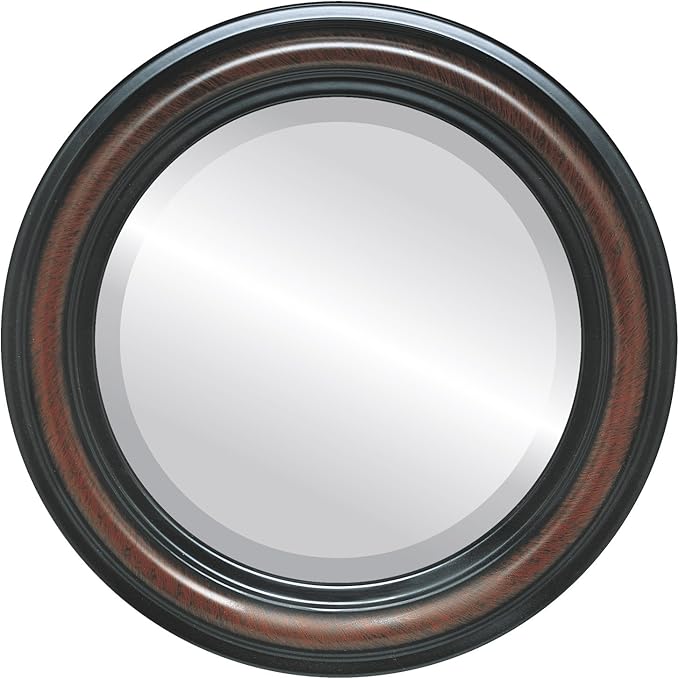 OVALCREST Round Beveled Wall Mirror for Home Decor - Philadelphia Style - Vintage Cherry - 34x34 Outside Dimensions