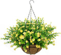 Artificial Hanging Flowers Basket, 12 UV-Resistant Bundles of Realistic Fake Flowers, Faux Plants for Outdoor Decor, Home, Garden, Porch, Patio, Spring & Summer Decorations, Yellow