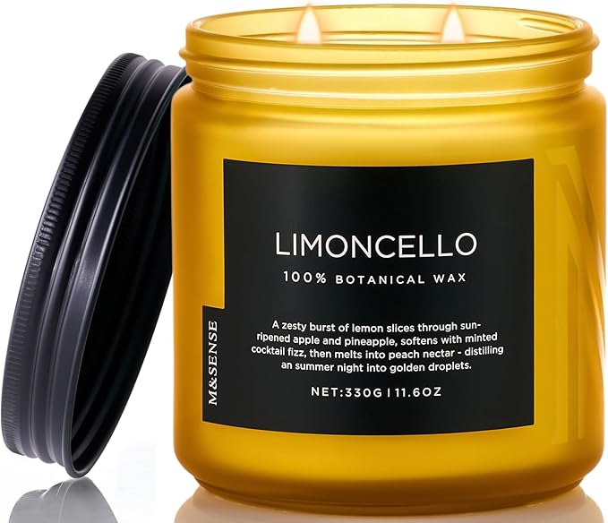 M&SENSE Limocello Scented Candle - 11.6oz Natural Soy Wax Non Toxic 70-Hour Slow Burning 2-Wick Lemon Highly Scent for Home Decor, Summer Candle for Yoga Spa & Meditation & Relaxing Gift