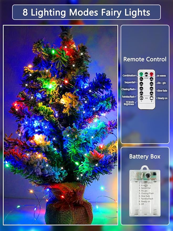 6 Pack Fairy Lights Battery Operated with Remote Control Timer, 26 FT 80 LED String Lights Outdoor Indoor, 8 Modes Twinkle Lights for Christmas Party Wedding Birthday Bedroom Decorations (Multicolor)