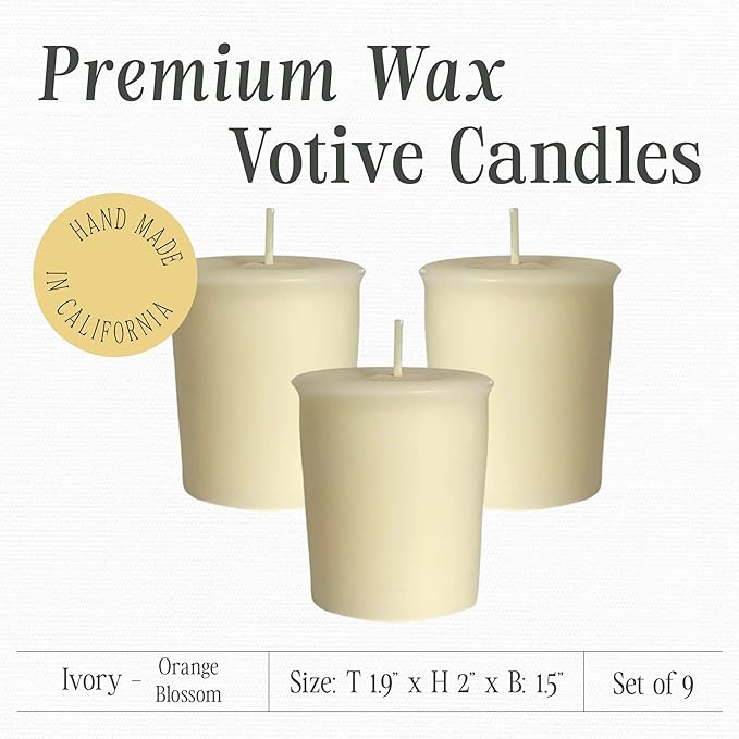 Mister Candle Spring/Summer Votive Collection Handmade Scented Votive Candles Bulk, Small Candles with Premium Wax & Essential Oils, 15 Hour Burn Time, Made in USA, (Set of 9, Orange Blossom)