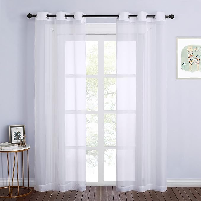 NICETOWN White Sheer Curtains for Bedroom Windows 84" Length with Width 37" Per Panel, Grommet Casual Voile Sheer with Light Filter Window Treatments for Nursery/Apartment/Living Room, Set of 2