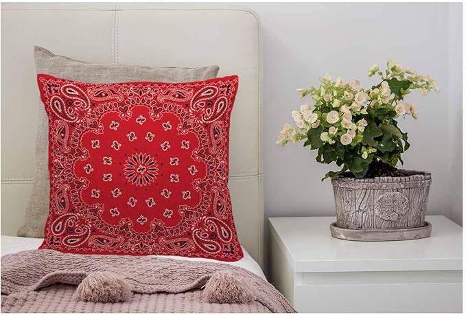 WONDERTIFY Throw Pillow Cover Case Orange Bandana Pattern Black and White Ornaments,Soft Pillow Case for Decorative Bedroom/Livingroom/Sofa/Farm House - Cushion Covers Couch Pillow 18x18 Inch