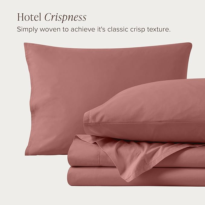 Bare Home 100% Organic Cotton Twin Sheet Set - Crisp Percale Weave - Lightweight & Breathable - Bedding Sheets & Pillowcases (Twin, Dusty Rose)