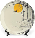 8 Inch Decorative Plate, Apartment Decor Ceramic Plate, Full Moon in Forest with Dry Branch Gull Tranquil Calm Nature Print Ceramic Wall Hanging Decor Accessory for Dining Table Tabletop Home Decor