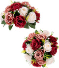 BLOSMON Flower Centerpieces Decoration for Table: 2 Pcs Burgundy & Dusty Rose & Creamy White Fake Roses Kissing Flower for Wedding - Artificial Silk Floral Arrangements Home Party DIY Decoration
