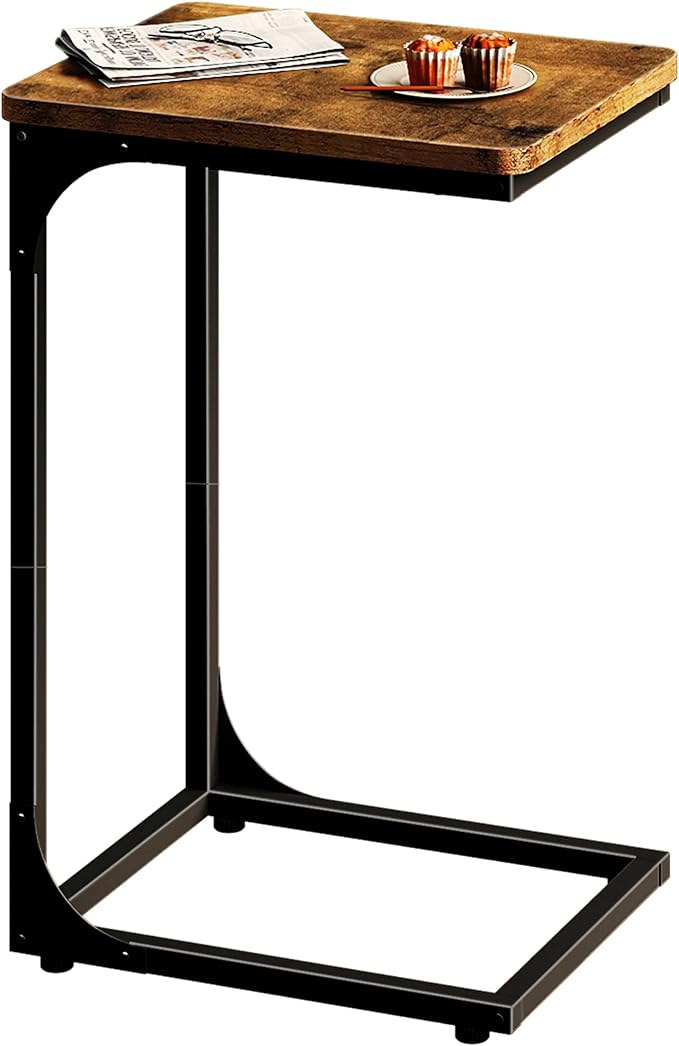 QEEIG C Table Side Table Living Room C Shaped Couch Tray End Table Farmhouse 1 Pack, Rustic Brown (017-30BN-1)