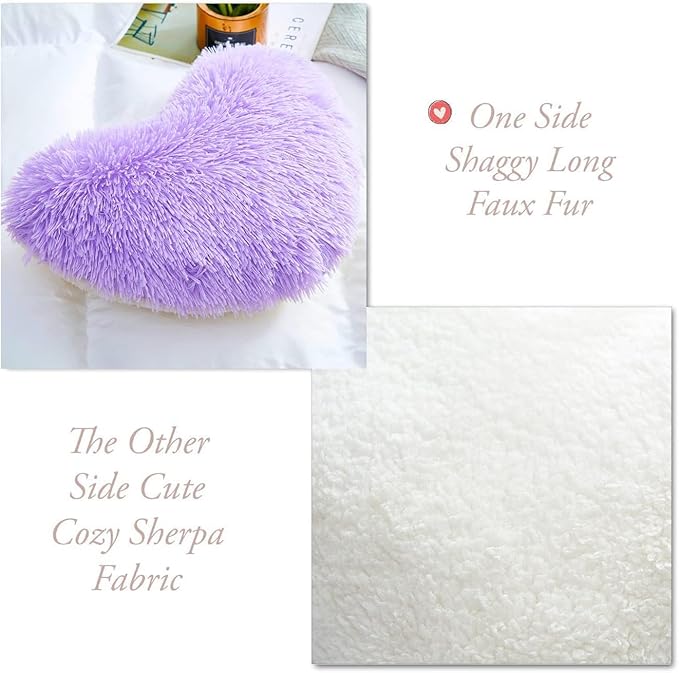 MOOWOO Fluffy Heart Pillow, Faux Fur Throw Pillow,Sherpa Plush Fluffy, Cute Soft Throw Cushion, Valentines Day,Thanks Giving Days,Christmas Day Decorative for Home Bed Couch Heart Shape