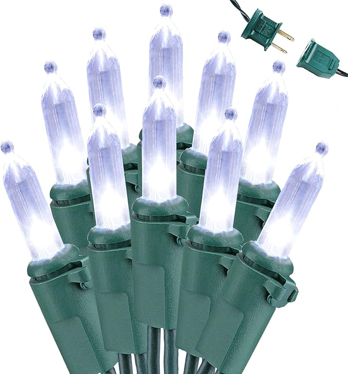 Brizled Christmas Lights, 33ft 100 LED End to End Connectable Mini Christmas String Lights, 120V UL Certified Cool White Xmas Tree Light Indoor Outdoor Mini Light Set for Xmas Tree Party Wedding Decor