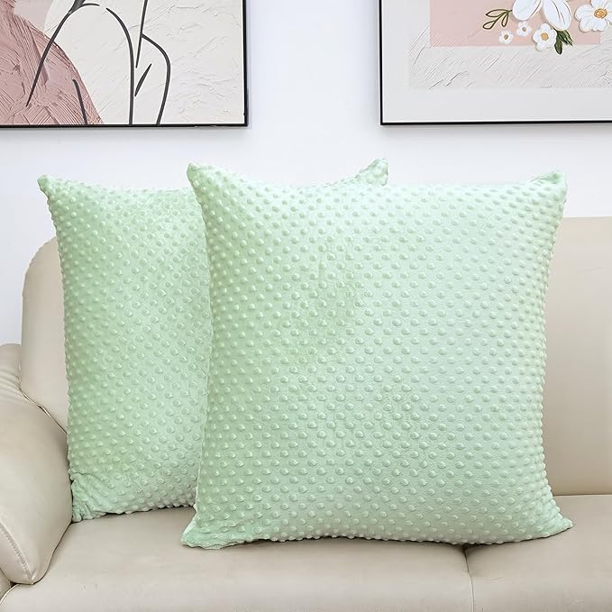 2 Packs Throw Pillow Covers, Neutral Decorative Couch Pillow Cover for Living Room Bed Sofa Rustic Farmhouse Boho Home Decor, Soft Plush Cushion Case Slipcover (Green, 26"x 26")