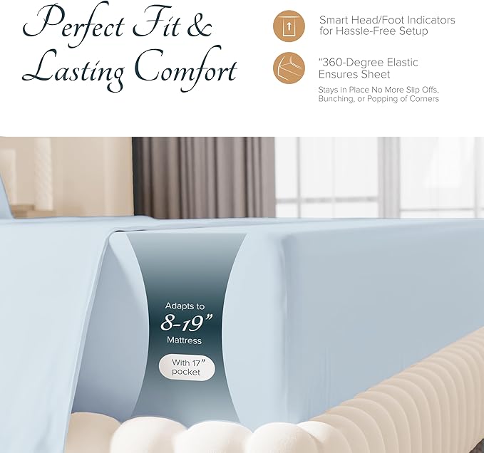 Carressa Linen 100% Egyptian Cotton Sheets California King Size - 1500 Thread Count 4 PC Cal King Sheets Egyptian Cotton, Cooling Sateen Sheets, High Thread Count Sheets California King - Light Blue