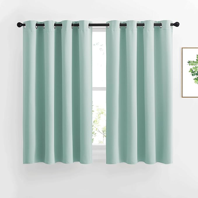 NICETOWN Blackout Curtain Panels Grommet - All Season Eyelet Top Blackout Draperies for Bedroom/Living Room/Glass Door, Aqua Blue, 1 Pair of 52 x 45 inches