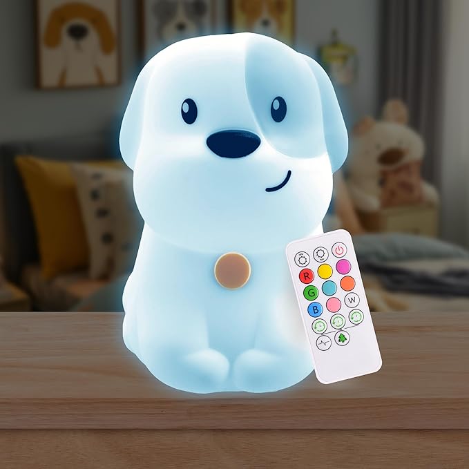 Lumipets Pepper The Puppy Dog Squishy Silicone Night Light for Kids | Cute Night Light with Remote & Touch Control for Baby & Toddler Bedrooms | Color Changing Animal Lamp | Soft Portable Nightlight