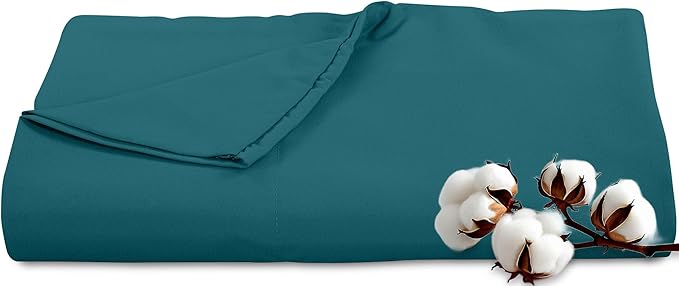 Royale Linens 300 Thread Count 100% Long Staple Combed Cotton Flat Sheet - Super Soft - Top Sheets - California King Flat Sheet Sold Separately - Breathable, Cool & Crisp Sheets Only (Cal King, Teal)