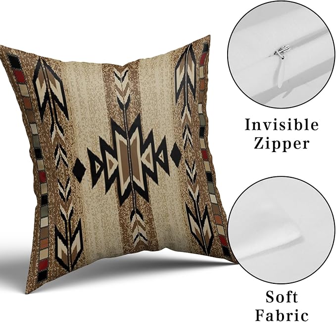 Giwawa Southwestern Throw Pillow Covers 20"x20", Rustic Terracotta Native American Pillowcases, Aztec Tribal Geometric Print Square Cushion Covers for Sofa Couch Bedding Car Decor, Set of 2
