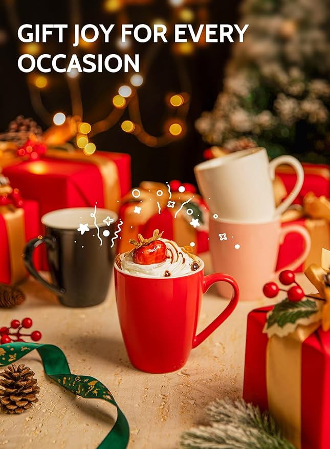 Sweese Porcelain Coffee Mugs - 16 Ounce (Top to the Rim) for Coffee, Latte, Tea, Cocoa, Set of 4, Red