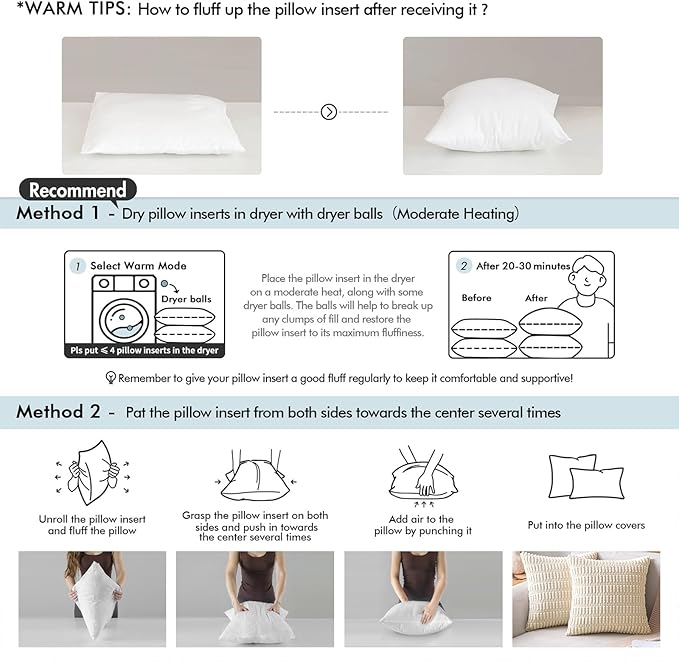 MIULEE 12x20 Pillow Inserts, Fluffy Down Alternative Filling Pack of 2 Ultra Soft Lumbar Throw Pillows for Sofa Couch Bed