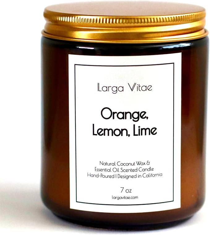 All-Natural Orange, Lemon, Lime Aromatherapy Essential Oil Candle, Safe for People and Pets, Made with Pure Sustainable Organic Vegan Coconut Wax, Allergy Friendly, Non Toxic, Zero Waste