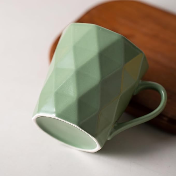 11 Ounce Porcelain Mugs, Set of 6, Tea and Cocoa Mug Set, Matcha Green, Matte