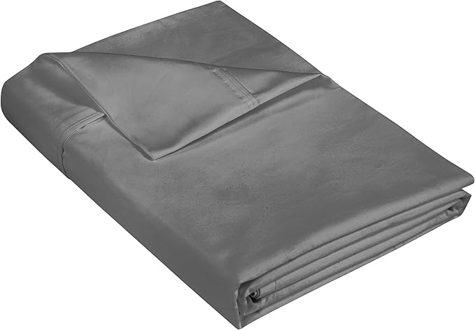 400 Thread Count 100% American Grown Cotton Grey Flat Sheet Only - Cooling Sheets - Luxury Sateen Weave - Queen Size Flat Sheet Sold Separately - Super Soft Cotton Top Sheets (Queen, Spanish Slate)
