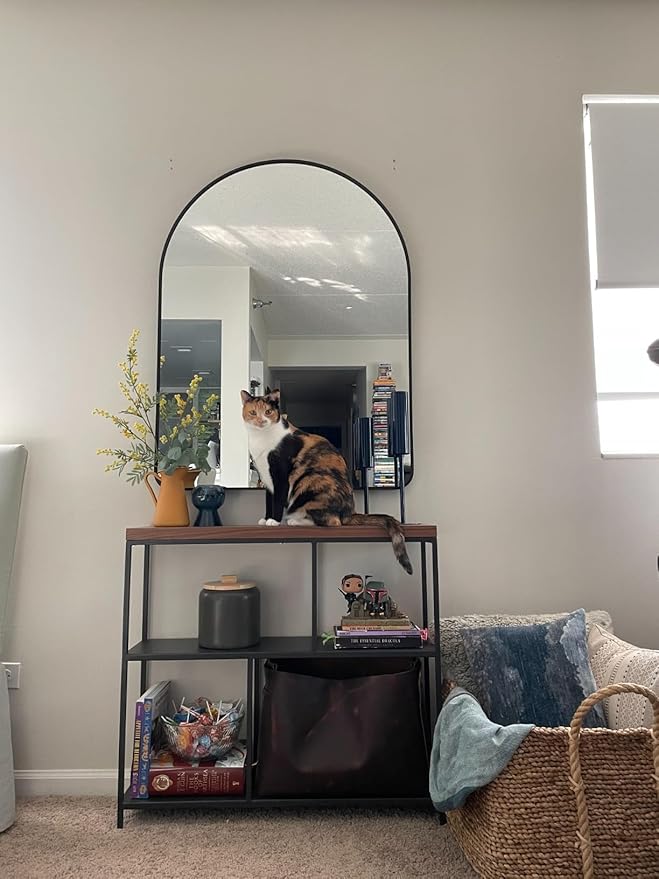 26x38 inch Black Tempered Glass Large Arched Mirror for Bathroom Vanity Mirror or Wall Decor Arch Mirror Brushed Metal Frame Wall Mounted Mirror for Bathroom LivingRoom Bedroom Entryway