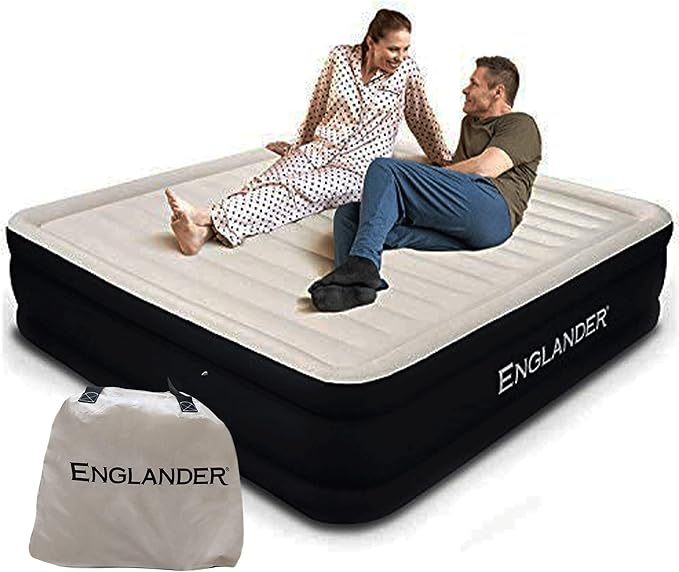 Englander Cal King Size Air Mattress w/Built in Pump - Luxury Double High Inflatable Bed for Home, Travel & Camping - Premium Blow Up Bed for Kids & Adults - Black