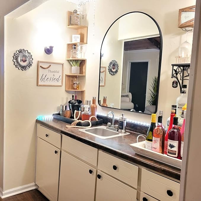 26x38 inch Black Tempered Glass Large Arched Mirror for Bathroom Vanity Mirror or Wall Decor Arch Mirror Brushed Metal Frame Wall Mounted Mirror for Bathroom LivingRoom Bedroom Entryway