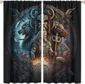 Cool Norse Viking Theme Curtains,Fantasy Ancient Symbols Wildlife Wolf Nordic Vikings Window Drapes Thermal Insulated Rod Pocket Blackout Drapes for Bedroom 2 Panels 63L x 31.5W