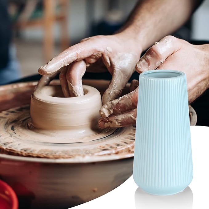 Blue Ceramic Vase, GUKJOB Small Cute Flower Vase for Pampas Grass, Home, Living Room, Dining Table, Farmhouse, Office Decor, Bedroom, Table, and Kitchen Shelf (Blue)