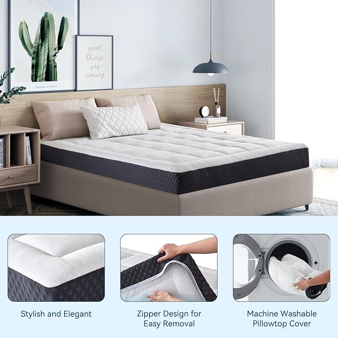 ONENICE 10 Inch Queen Mattress in a Box, Breathable Gel-Memory Foam Plus Pillowtop Mattress for Pressure Relief, CertiPUR-US Certified Bed in a Box, Fiberglass-Free