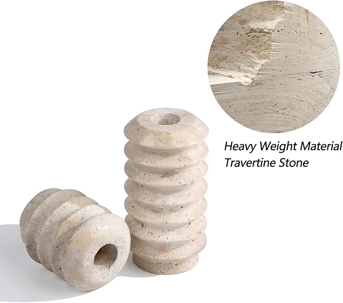 HofferRuffer Travertine Candlestick Holders, Set of 2 Natural Stone Candle Holder Decorative Candle Stands for Wedding, Dinning, Party, Table Centerpieces, Fits 3/4'' Thick Candles (Cream White)